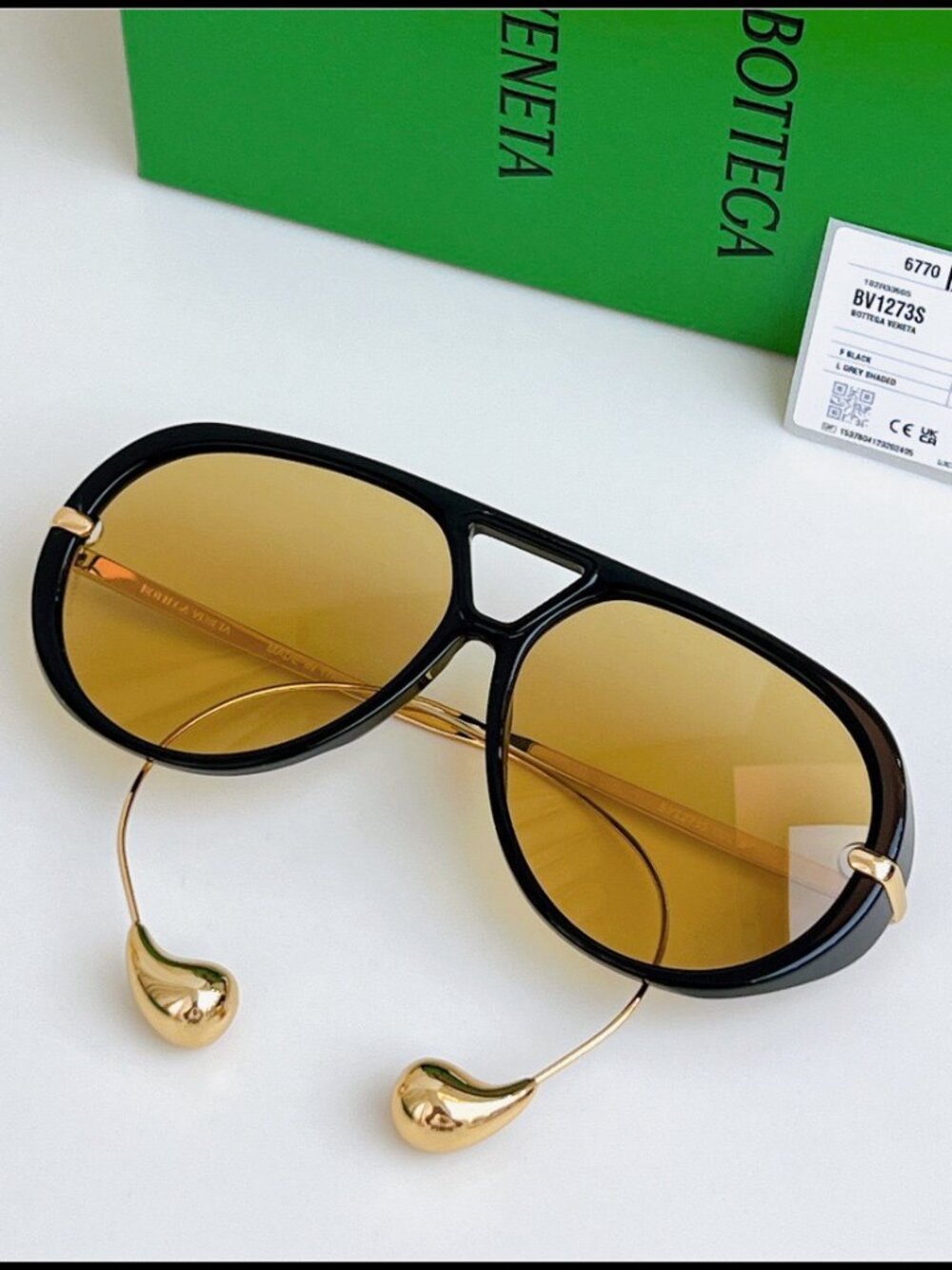 Bottega Veneta Black Gold Drop Aviator Sunglasses